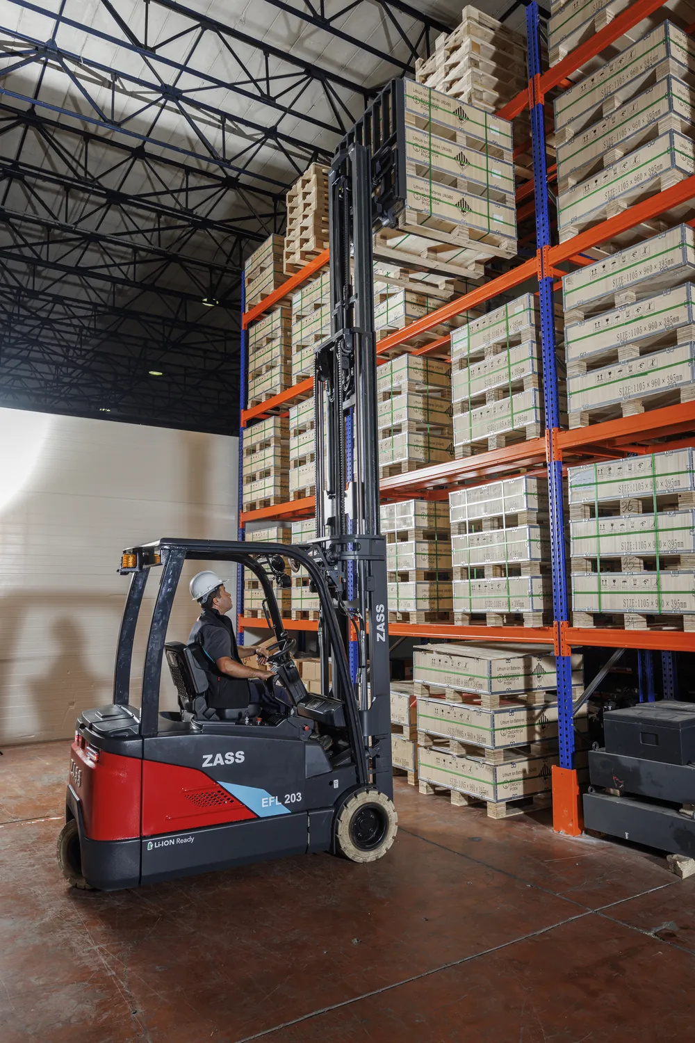 ZASS forklift operator working in a warehouse